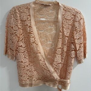 Vintage Rebecca Taylor Peach Lace Wrap Top